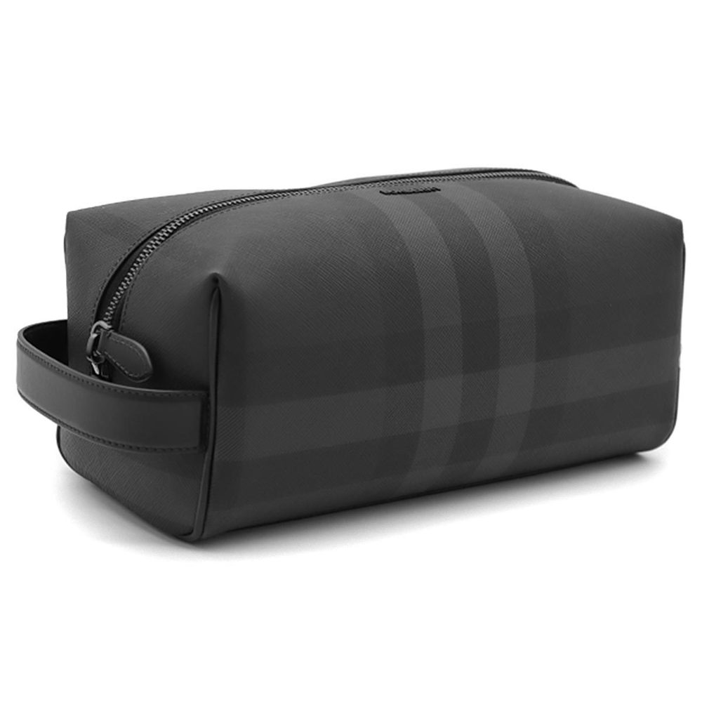 Burberry Charcoal Check Wash Bag Charcoal Gray